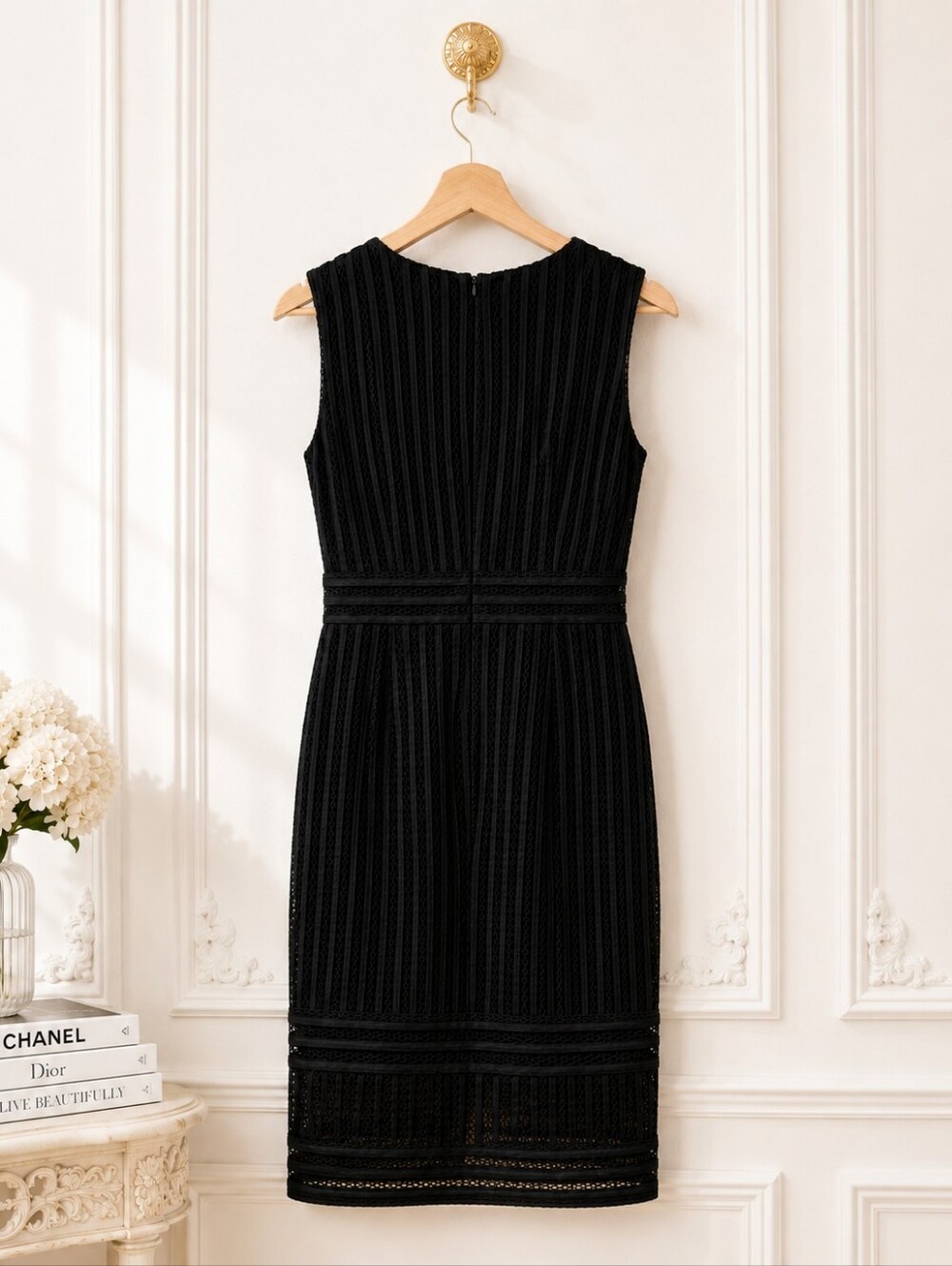 Cloth & People Black Lace Midi Dress Sleeveless V Neck Romantic | Size: M - Picture 7 of 11